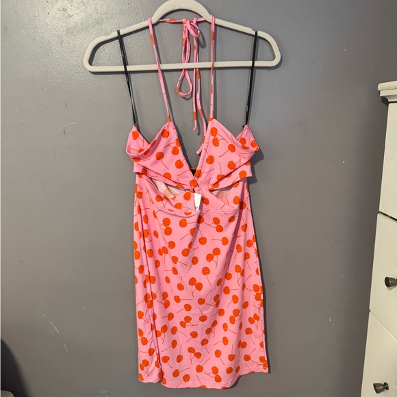 Cherry Print | pink | halter | mini dress | forever 21 | new with tags | size L - Picture 7 of 9